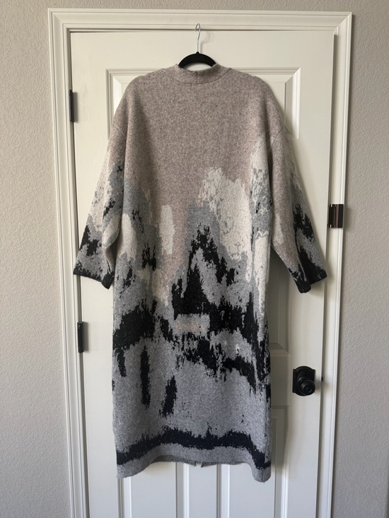 Promesa Abstract Mountain Long Open-Front Sweater Cardigan Coat S/M - Picture 2 of 10